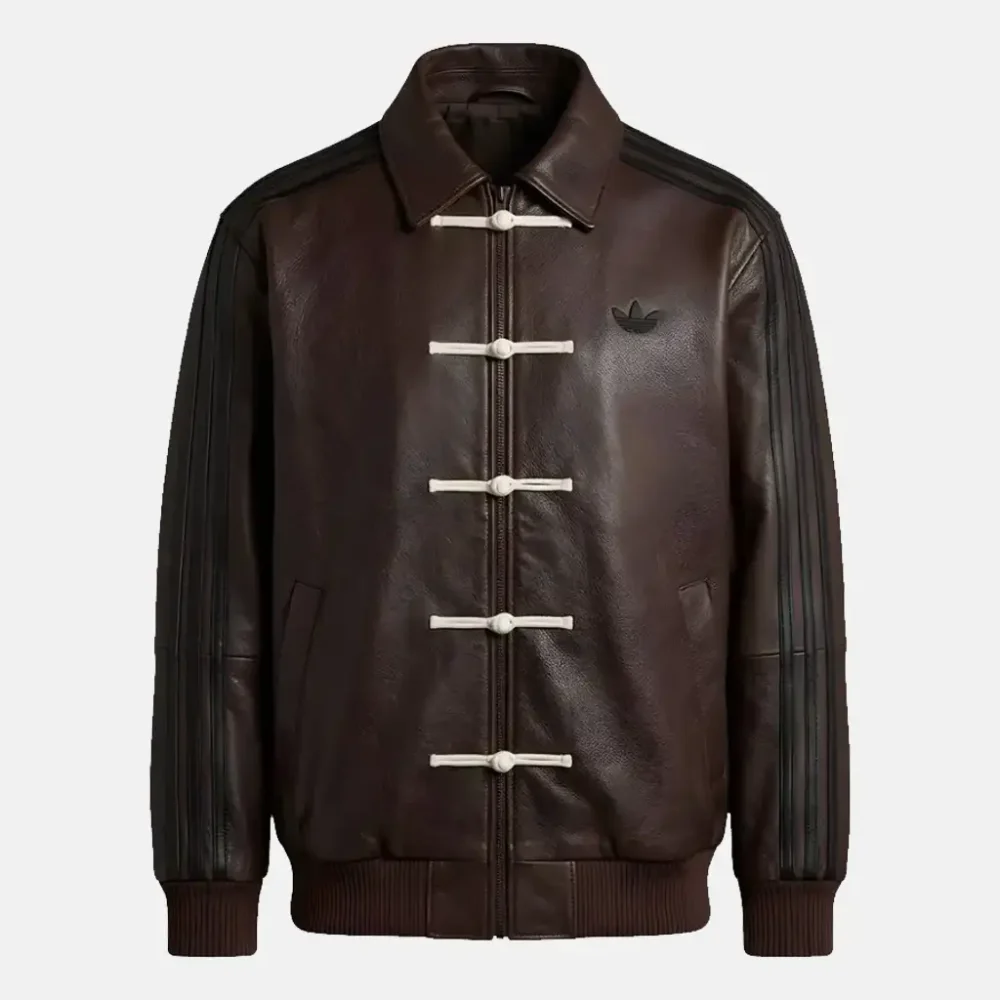 Adidas CNY Dark Brown Leather Bomber Jacket
