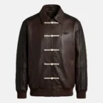 Adidas CNY Dark Brown Leather Bomber Jacket