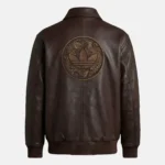 Adidas CNY Dark Brown Leather Bomber Jacket Back