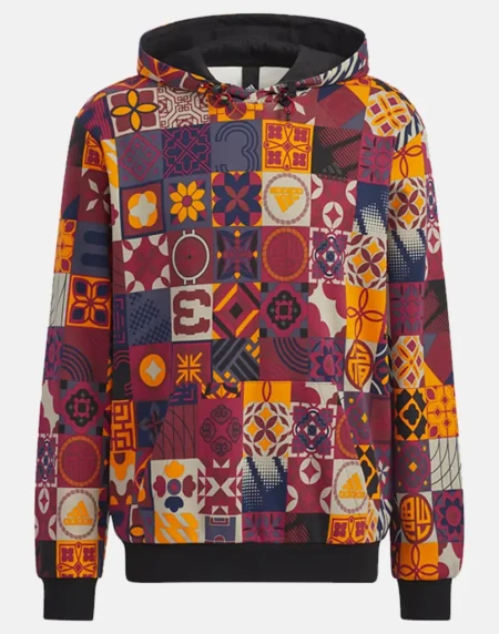 Adidas CNY Printed Hooded Burgundy Jacket
