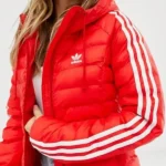 3 Stripe Padded Slim Hooded Red Jacket