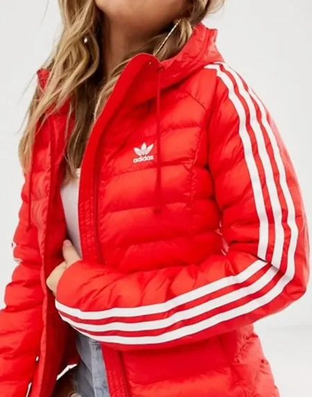 3 Stripe Padded Slim Hooded Red Jacket