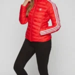 3-Stripe Padded Slim Hooded Red Jacket