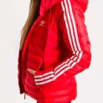 Stripe Padded Slim Hooded Red Jacket